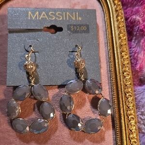 Massini Gold-tone and Gray Beaded Earrings NWT
